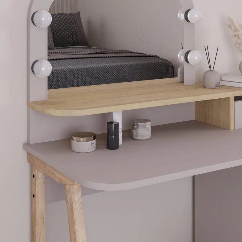 Toeletta da trucco tortora e rovere con specchio e luci LED 105x51.5x131H Avien