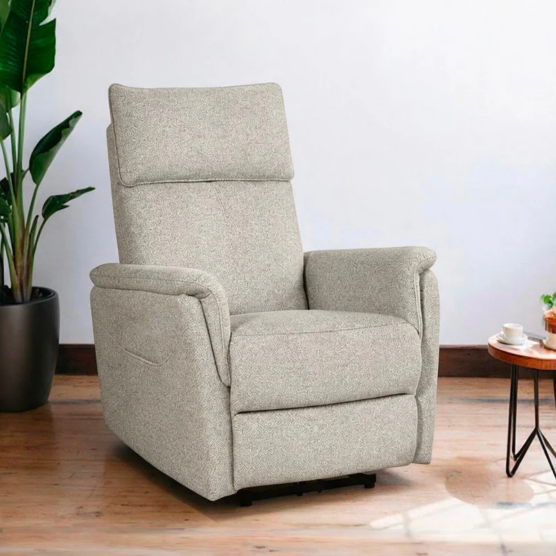 Poltrona alzapersona con recliner elettrico in tessuto beige Motion