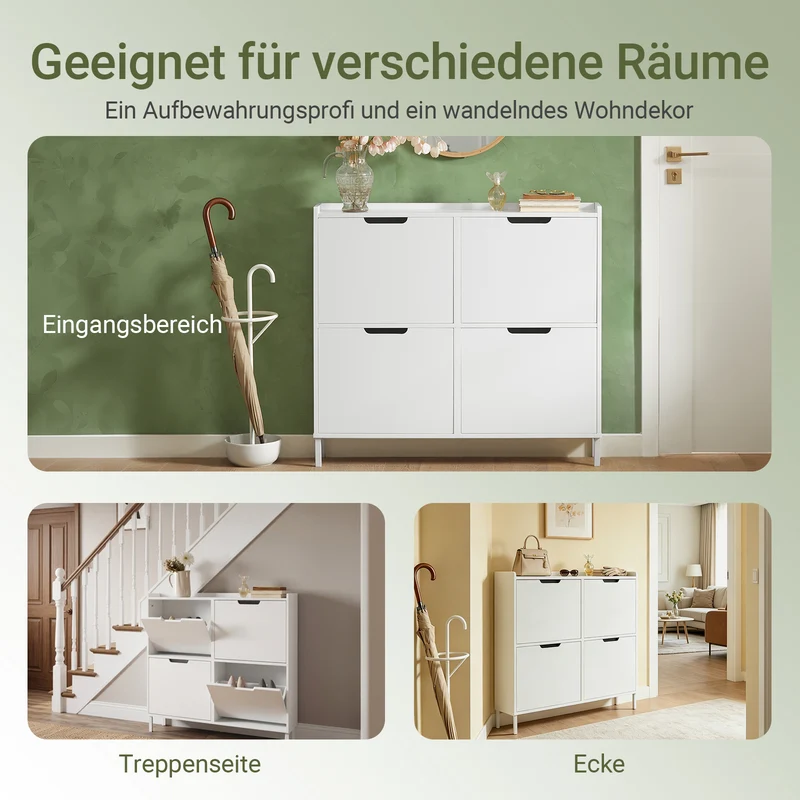 SoBuy | Schuhkipper | Schuhschrank mit 4 Klappen | Schuhkommode Weiß | FSR100-W