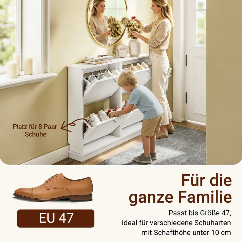 SoBuy | Schuhkipper mit 4 Klappen Extrem Schmal 18cm | Weiß 105×18×78cm | FSR216-W