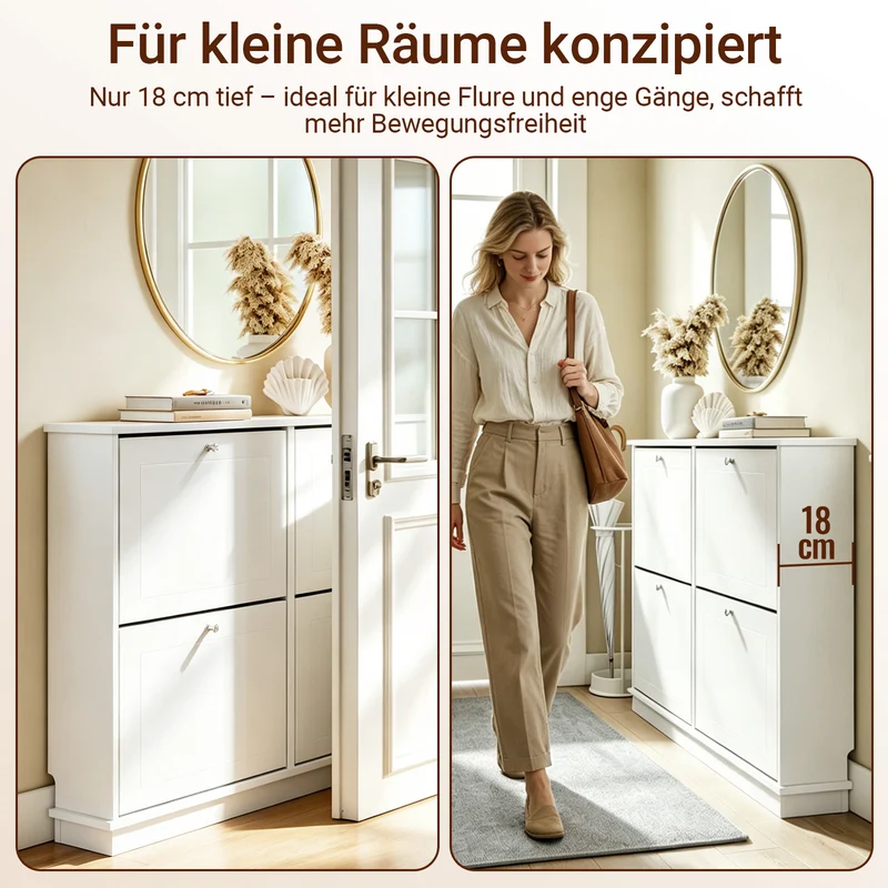 SoBuy | Schuhkipper mit 4 Klappen Extrem Schmal 18cm | Weiß 105×18×78cm | FSR216-W