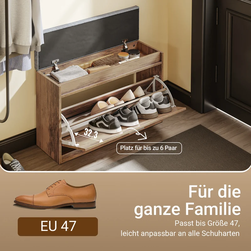 Vorverkauf SoBuy Schuhbank schmal 24cm mit Sitzfläche für große Schuhe bis EU 47 | FSR218-F