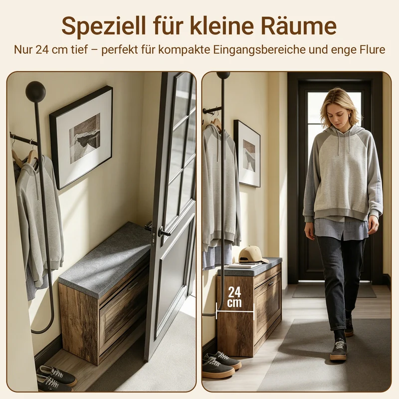 Vorverkauf SoBuy Schuhbank schmal 24cm mit Sitzfläche für große Schuhe bis EU 47 | FSR218-F