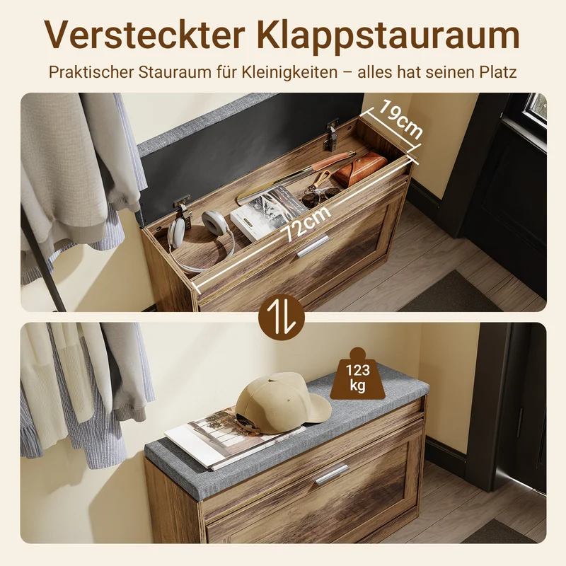 Vorverkauf SoBuy Schuhbank schmal 24cm mit Sitzfläche für große Schuhe bis EU 47 | FSR218-F