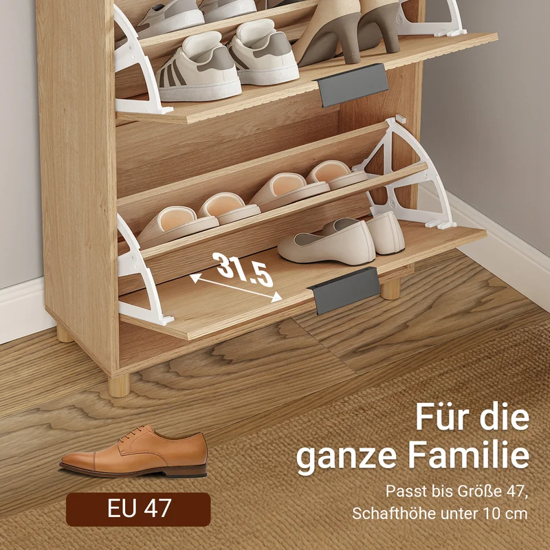 SoBuy Schuhschrank Schmal Holz 24cm breit | große Kapazität für Schuhe bis Größe 47 | Farbe Holz FSR212-N