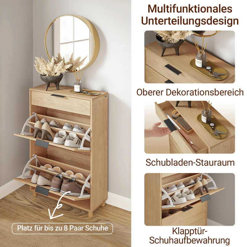 SoBuy Schuhschrank Schmal Holz 24cm breit | große Kapazität für Schuhe bis Größe 47 | Farbe Holz FSR212-N