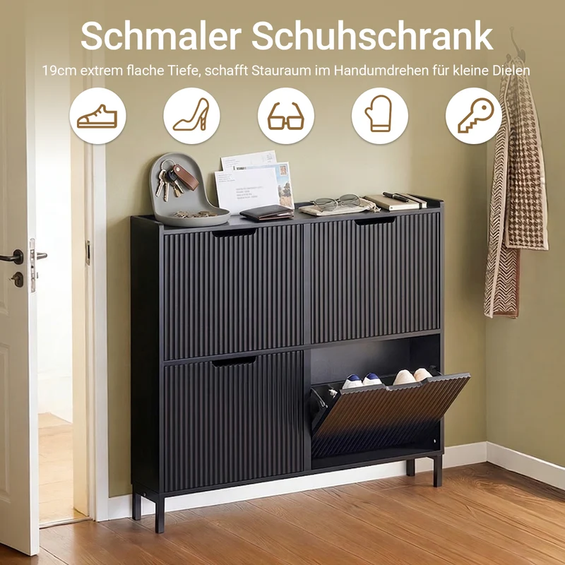 SoBuy | Schuhkipper mit 4 Klappen | Schuhschrank schmal | Schwarz | FSR177-L-SCH