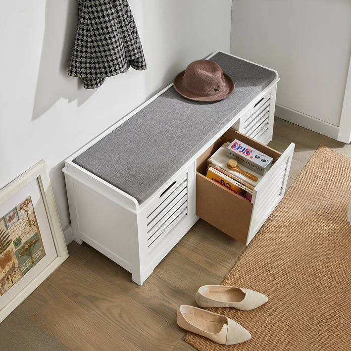 SoBuy | Schuhbank mit Sitzkissen | Schuhtruhe | Sitzkommode Weiß | FSR23-W