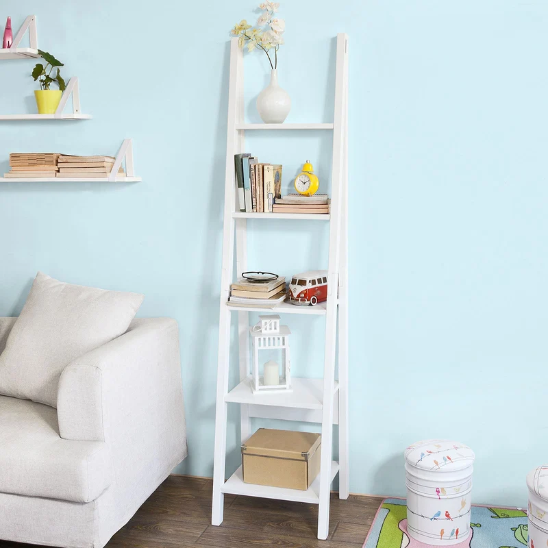 SoBuy Leiterregal Weiß Bücherregal Standregal Holz FRG101-W