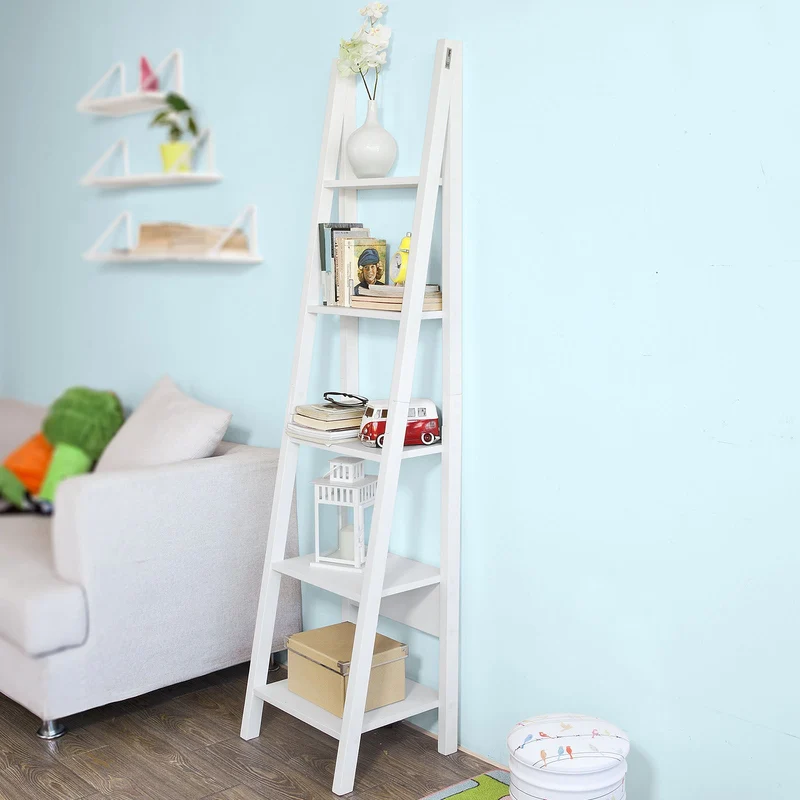 SoBuy Leiterregal Weiß Bücherregal Standregal Holz FRG101-W