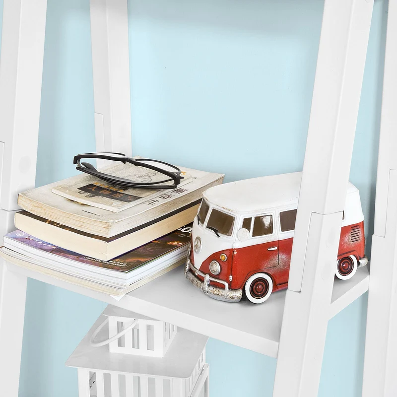 SoBuy Leiterregal Weiß Bücherregal Standregal Holz FRG101-W