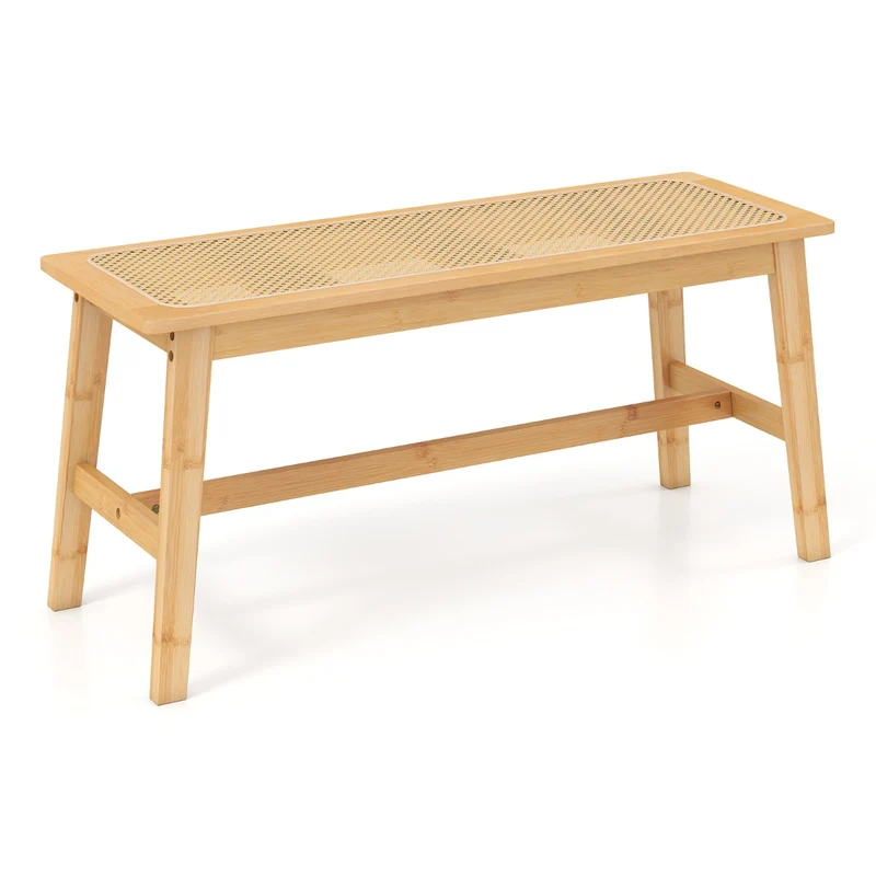 Banc de salle à manger pour 2 personnes 100 x 35 x 45 cm avec assise confortable en rotin tressé style ferme naturel en bambou 20_0018203