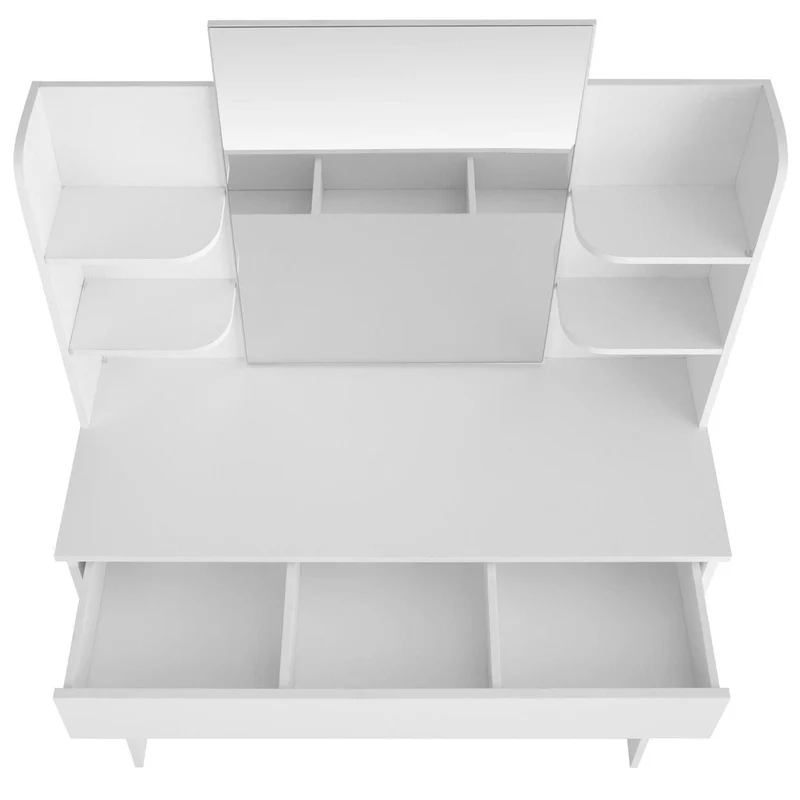Coiffeuse avec miroir et tiroir table de maquillage en bois design moderne meuble blanc 08_0000212