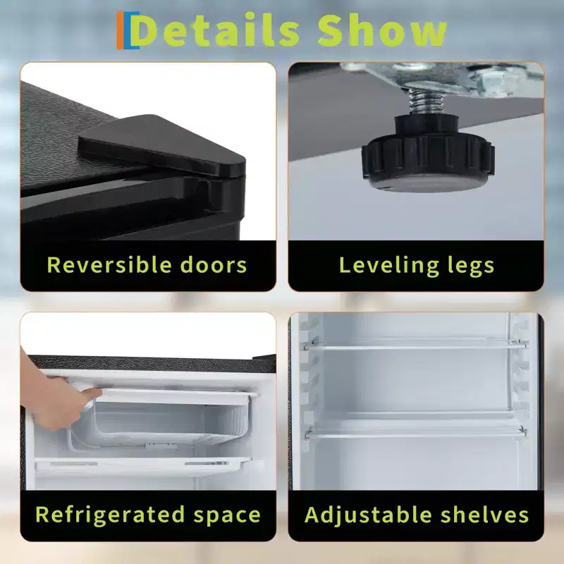Mini-réfrigérateur de 127 litres avec congélateur, réfrigérateur compact avec porte réversible, thermostat réglable et économe en énergie, petit réfrigérateur