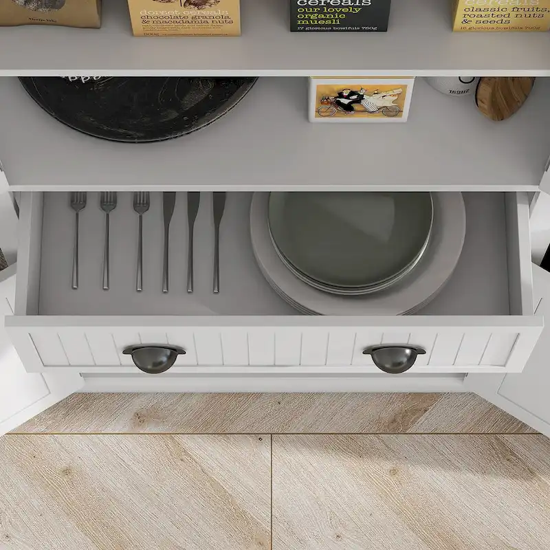 Meuble de rangement de cuisine autoportant traditionnel de 72 pouces avec 4 portes et 3 étagères réglables, grand tiroir central