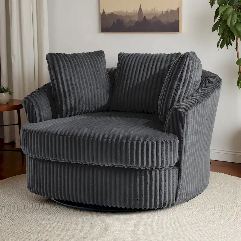 Fauteuil pivotant rond surdimensionné en velours côtelé avec accoudoirs encastrés 43 W