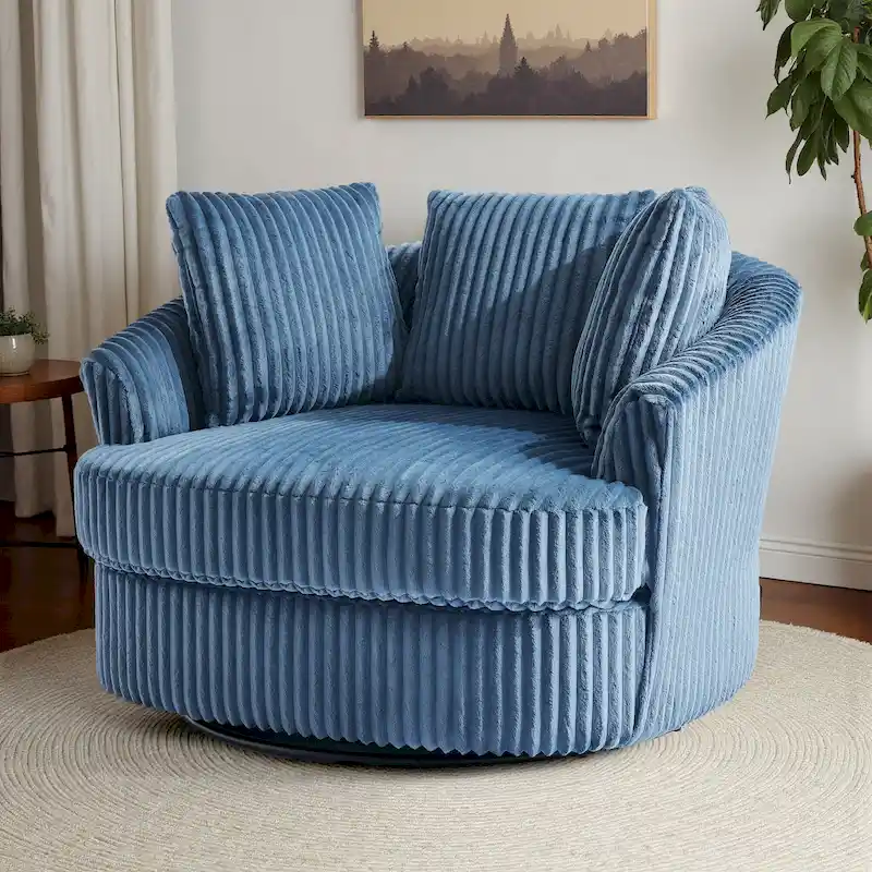 Fauteuil pivotant rond surdimensionné en velours côtelé avec accoudoirs encastrés 43 W