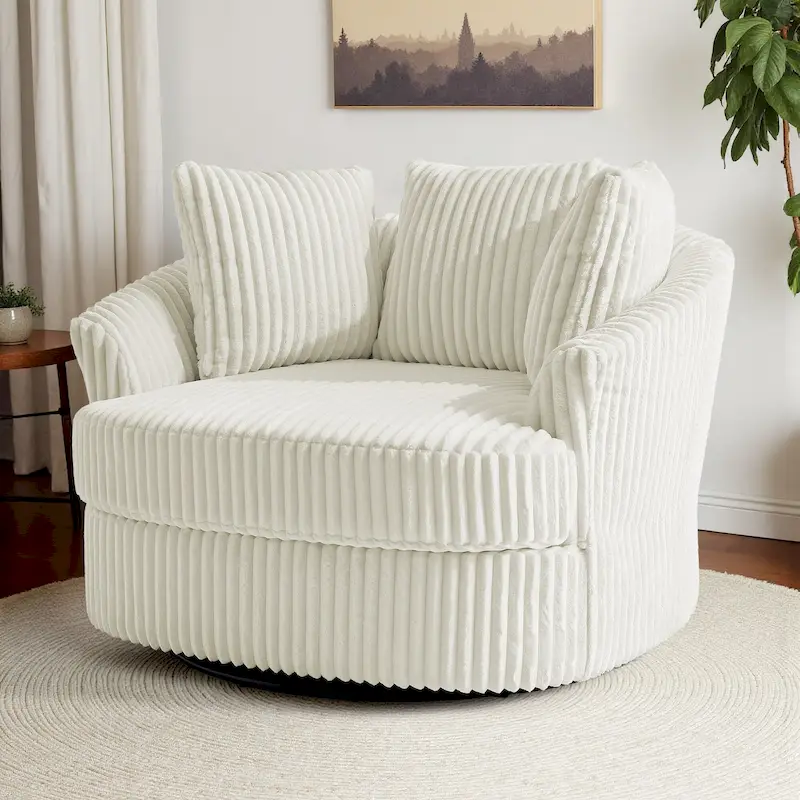 Fauteuil pivotant rond surdimensionné en velours côtelé avec accoudoirs encastrés 43 W