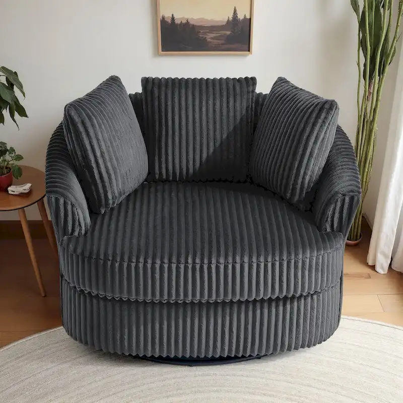 Fauteuil pivotant rond surdimensionné en velours côtelé avec accoudoirs encastrés 43 W