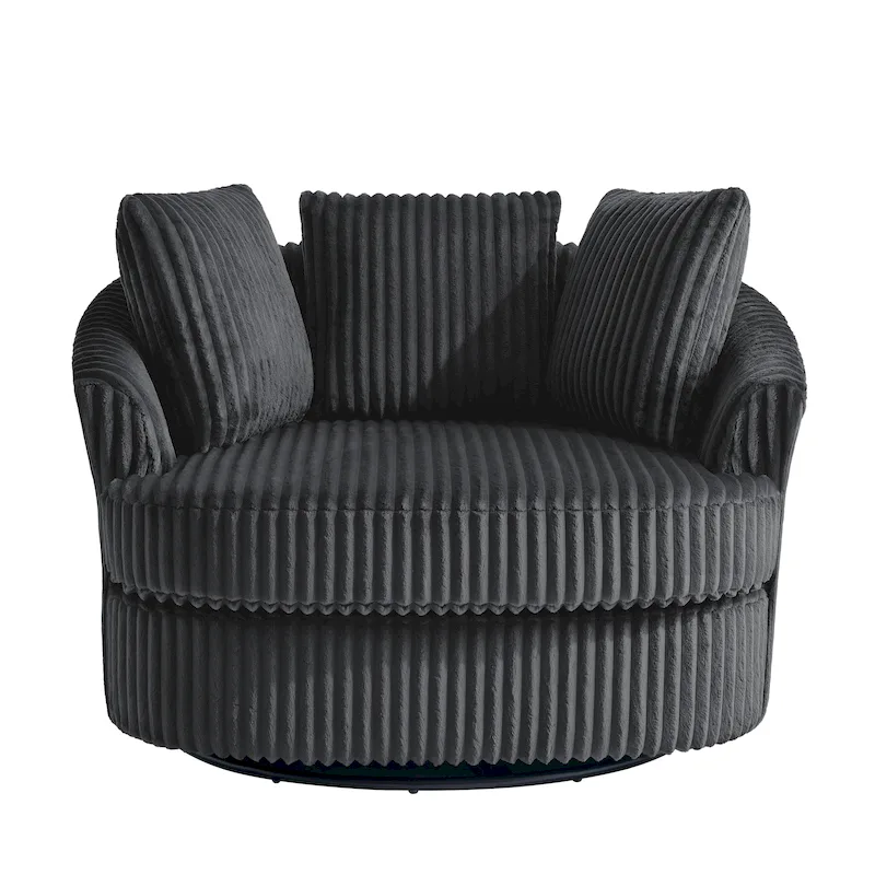 Fauteuil pivotant rond surdimensionné en velours côtelé avec accoudoirs encastrés 43 W