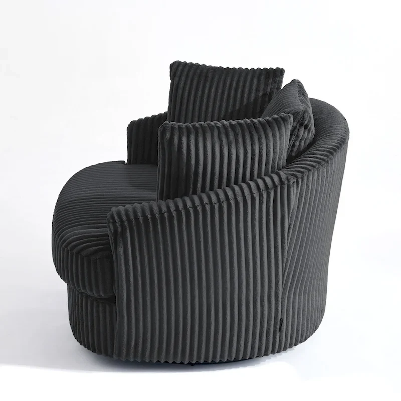 Fauteuil pivotant rond surdimensionné en velours côtelé avec accoudoirs encastrés 43 W