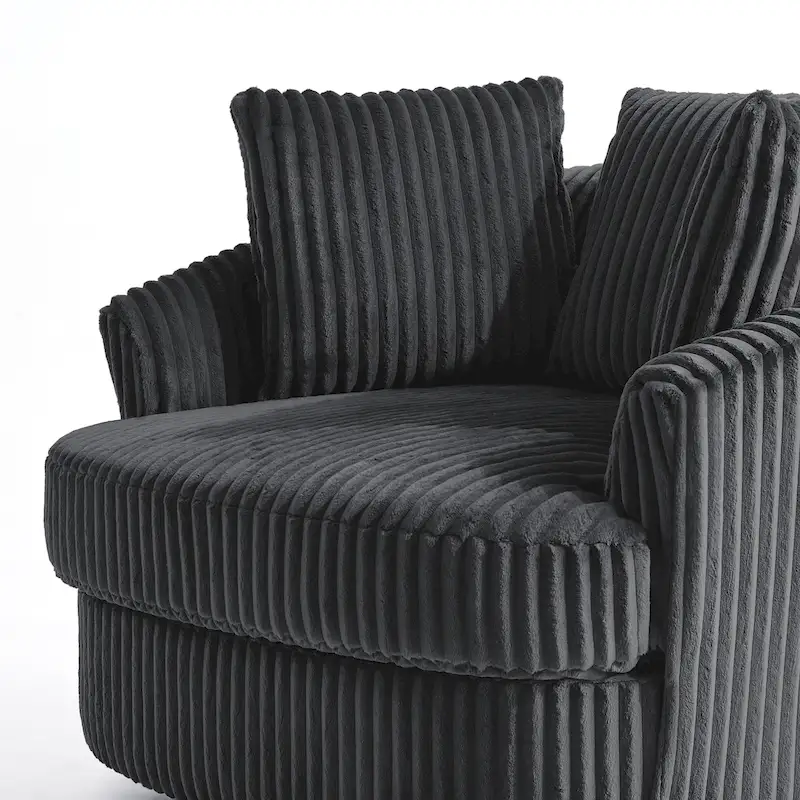 Fauteuil pivotant rond surdimensionné en velours côtelé avec accoudoirs encastrés 43 W