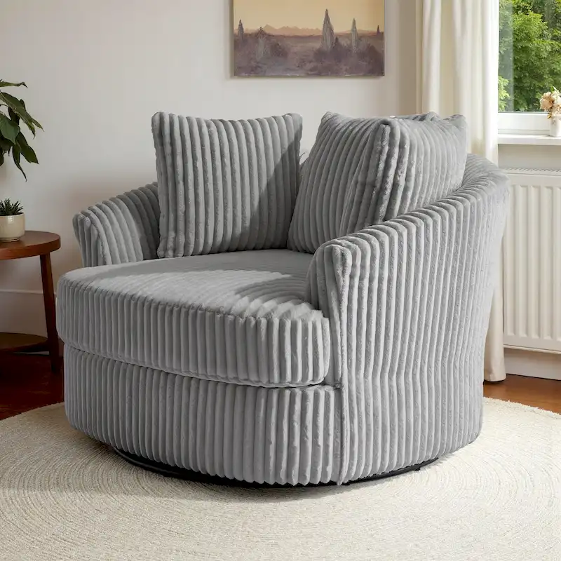 Fauteuil pivotant rond surdimensionné en velours côtelé avec accoudoirs encastrés 43 W