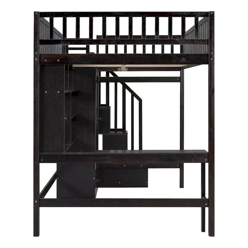 Lit mezzanine en pin avec bureau et rangements