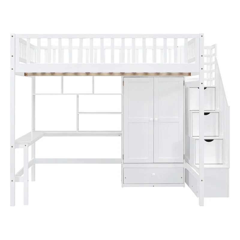 Lit mezzanine en pin avec bureau et rangements