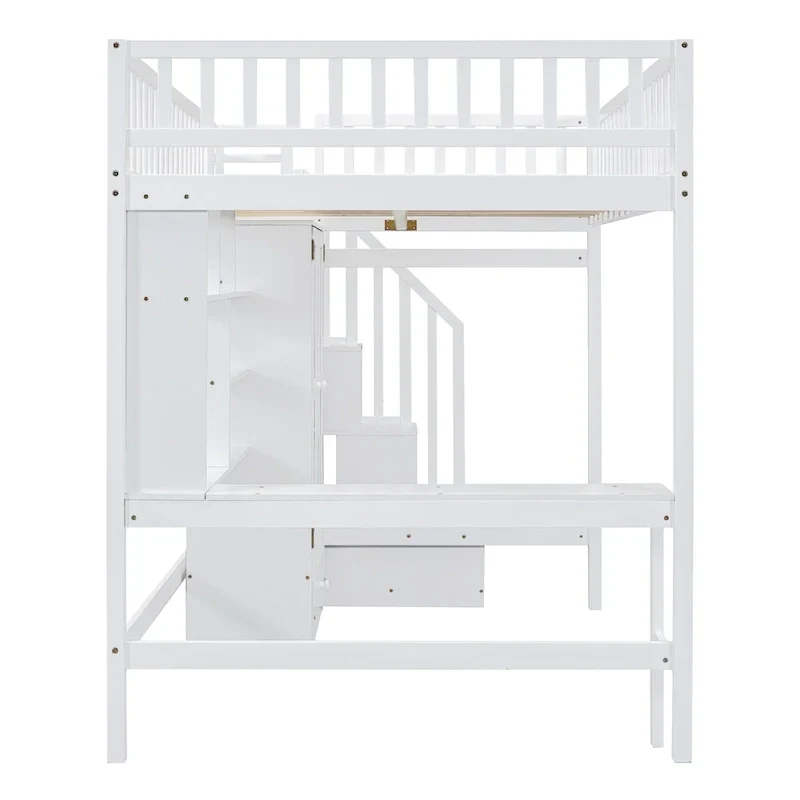 Lit mezzanine en pin avec bureau et rangements