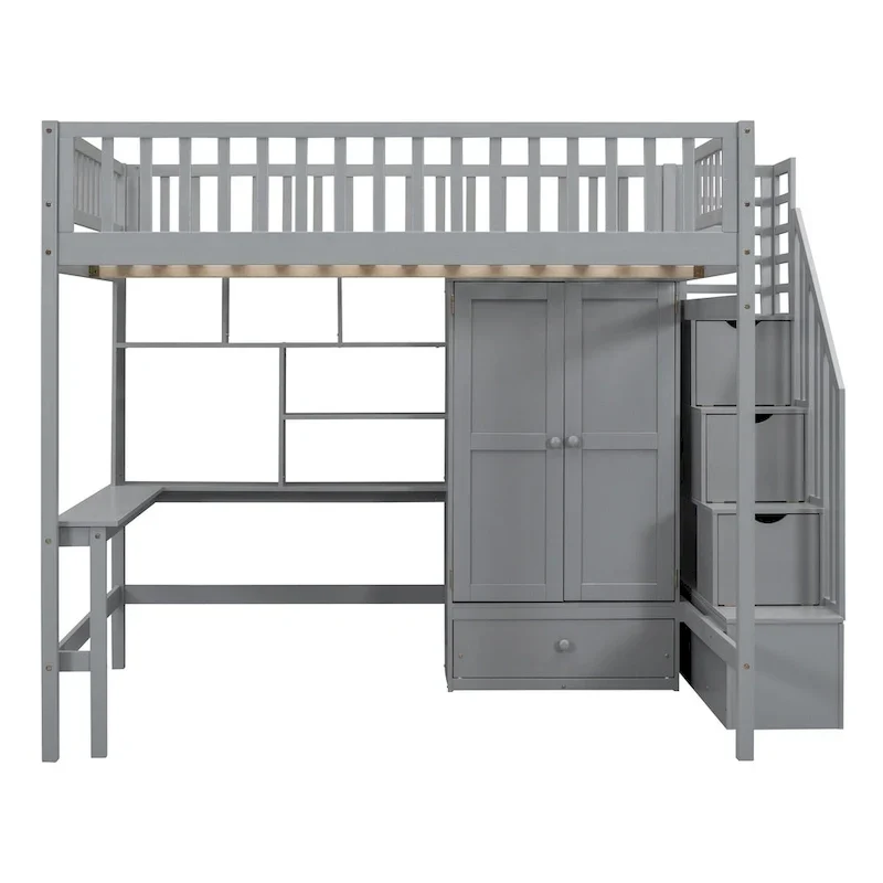 Lit mezzanine en pin avec bureau et rangements