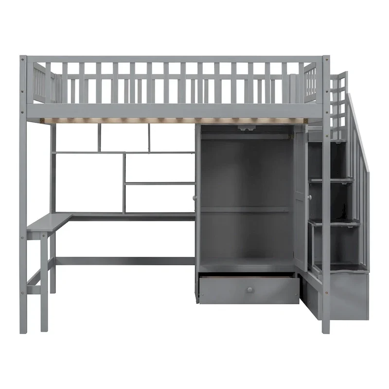 Lit mezzanine en pin avec bureau et rangements