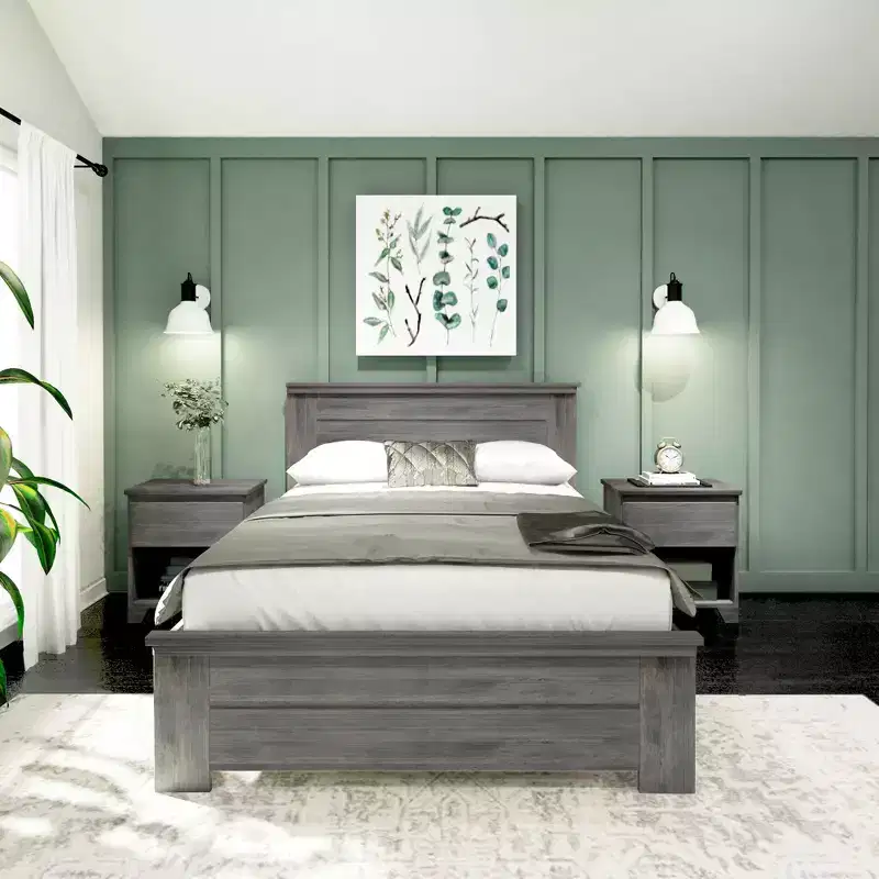 Lit double Plank+Beam Farmhouse avec tête de lit, plateforme en bois massif