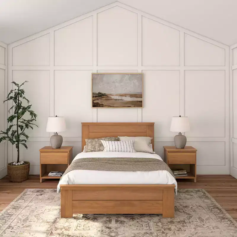 Lit double Plank+Beam Farmhouse avec tête de lit, plateforme en bois massif