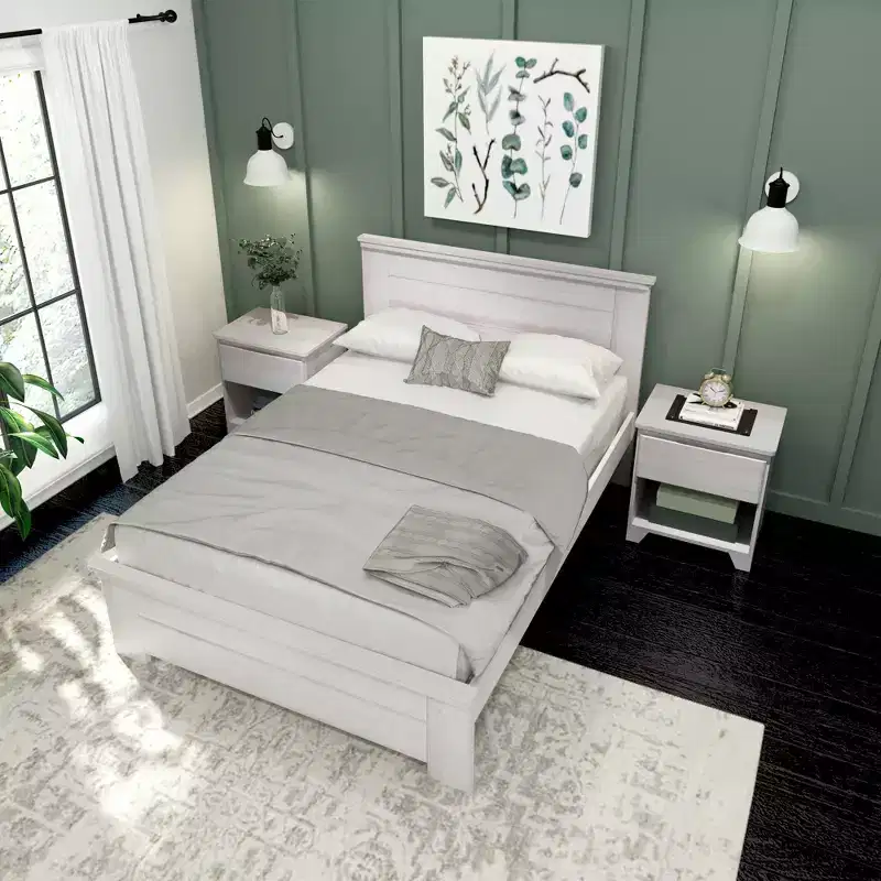 Lit double Plank+Beam Farmhouse avec tête de lit, plateforme en bois massif