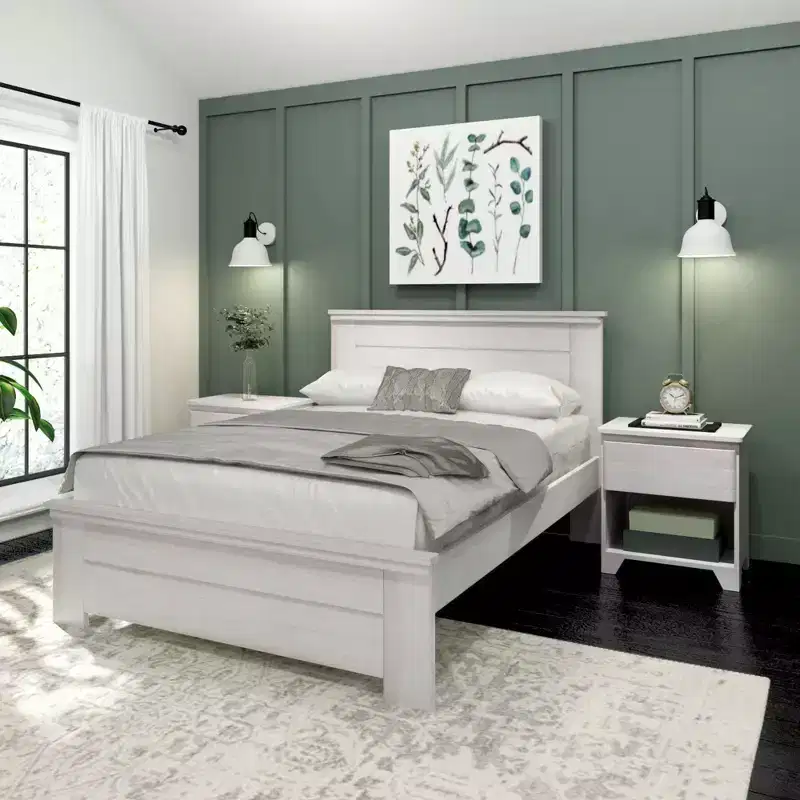 Lit double Plank+Beam Farmhouse avec tête de lit, plateforme en bois massif