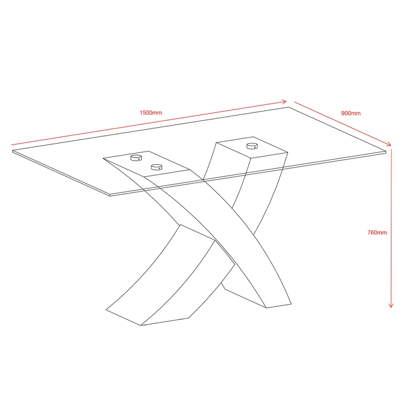 Tavolo fisso con piano in vetro e gambe incrociate effetto legno 150x90x76H Duncan