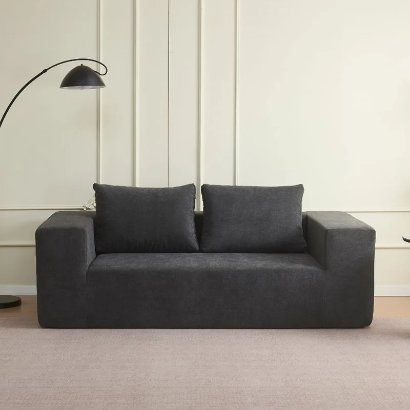 Divano sottovuoto 3 posti in tessuto grigio scuro con imbottitura in schiuma 200x100x76H Kelly