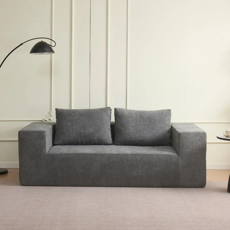 Divano sottovuoto 3 posti in tessuto grigio chiaro con imbottitura in schiuma 200x100x76H Kelly