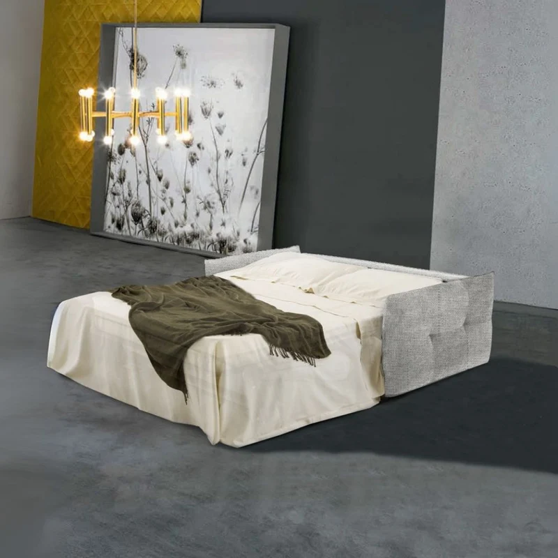 Divano letto 3 posti tessuto grigio chiaro 205x100x102H materasso 20 cm Marea