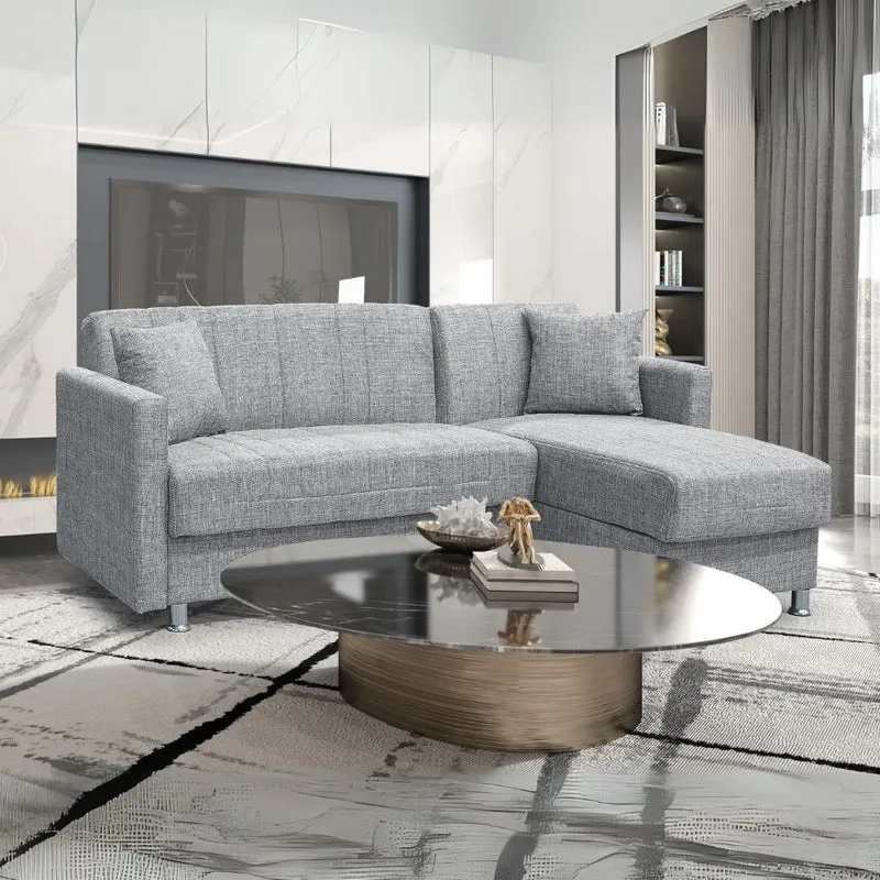 Divano letto con penisola contenitore reversibile tessuto grigio 200x134x80H Oasis