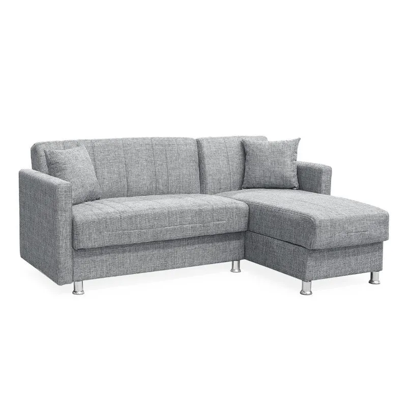 Divano letto con penisola contenitore reversibile tessuto grigio 200x134x80H Oasis