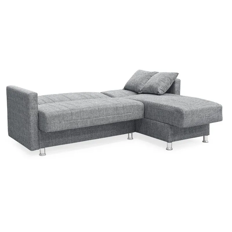 Divano letto con penisola contenitore reversibile tessuto grigio 200x134x80H Oasis