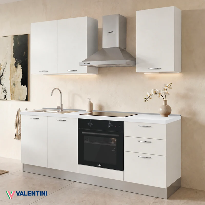Cucina completa con elettrodomestici e piano induzione colore bianco poro Taurusnew 195 cm Industrie Valentini