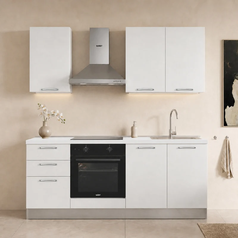 Cucina completa con elettrodomestici e piano induzione colore bianco poro Taurusnew 195 cm Industrie Valentini