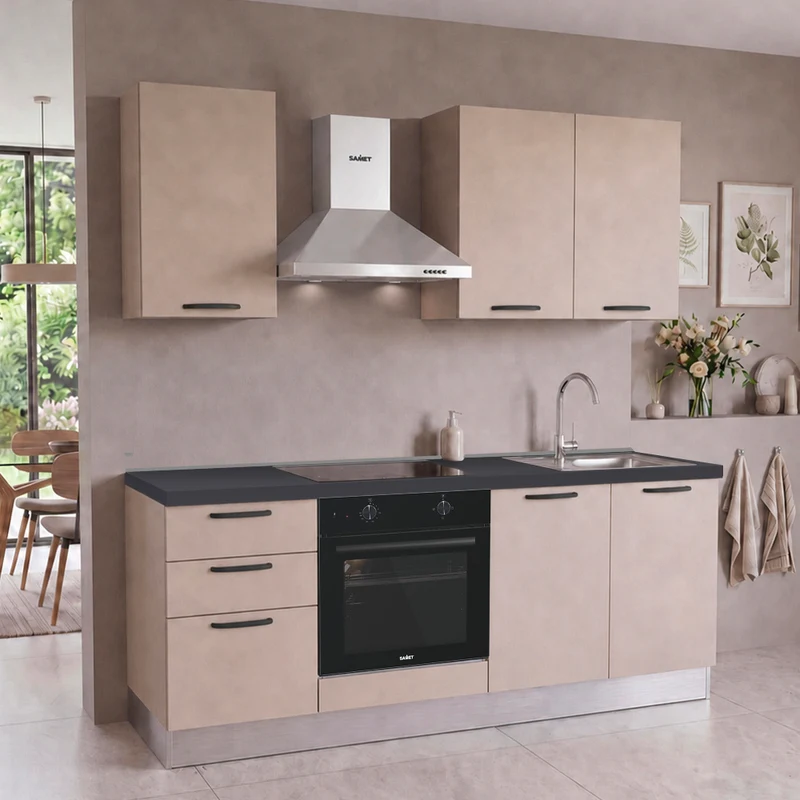 Cucina completa con elettrodomestici e piano induzione colore cashmere Taurusnew 195 cm Industrie Valentini