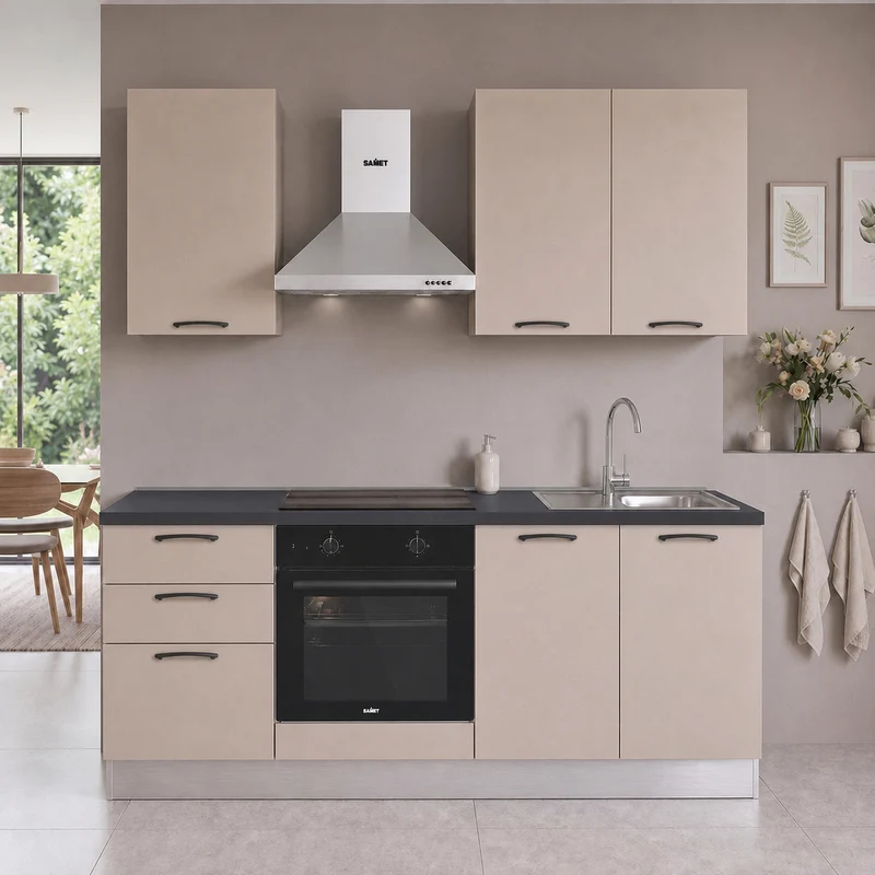 Cucina completa con elettrodomestici e piano induzione colore cashmere Taurusnew 195 cm Industrie Valentini