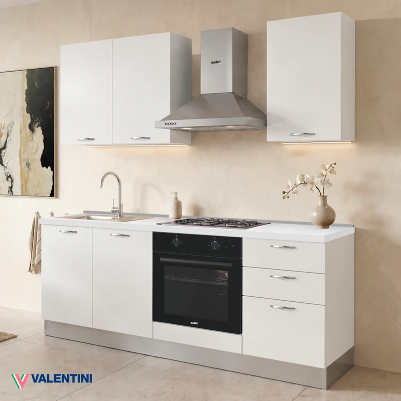 Cucina completa con elettrodomestici colore bianco poro Taurusnew 195 cm Industrie Valentini