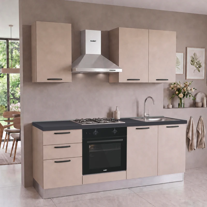 Cucina completa con elettrodomestici colore cashmere Taurusnew 195 cm Industrie Valentini