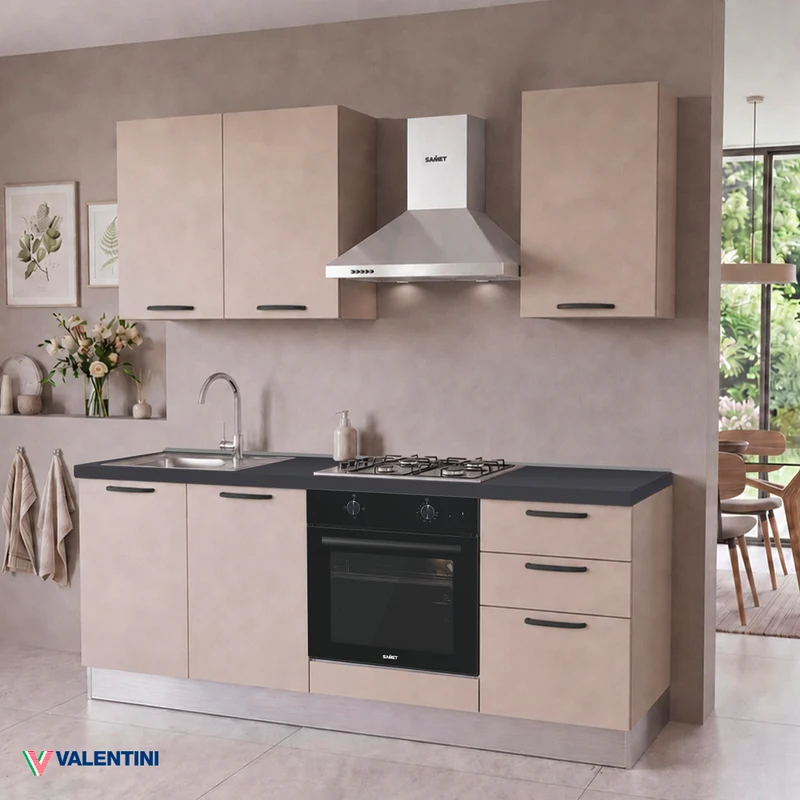 Cucina completa con elettrodomestici colore cashmere Taurusnew 195 cm Industrie Valentini